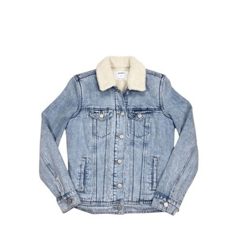Old Navy Light Wash Denim‎ Jean Sherpa Jacket Size XS